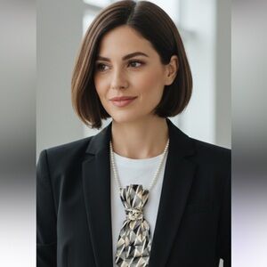 “Dainty Dapper” black, taupe Geometric Tie Necklace